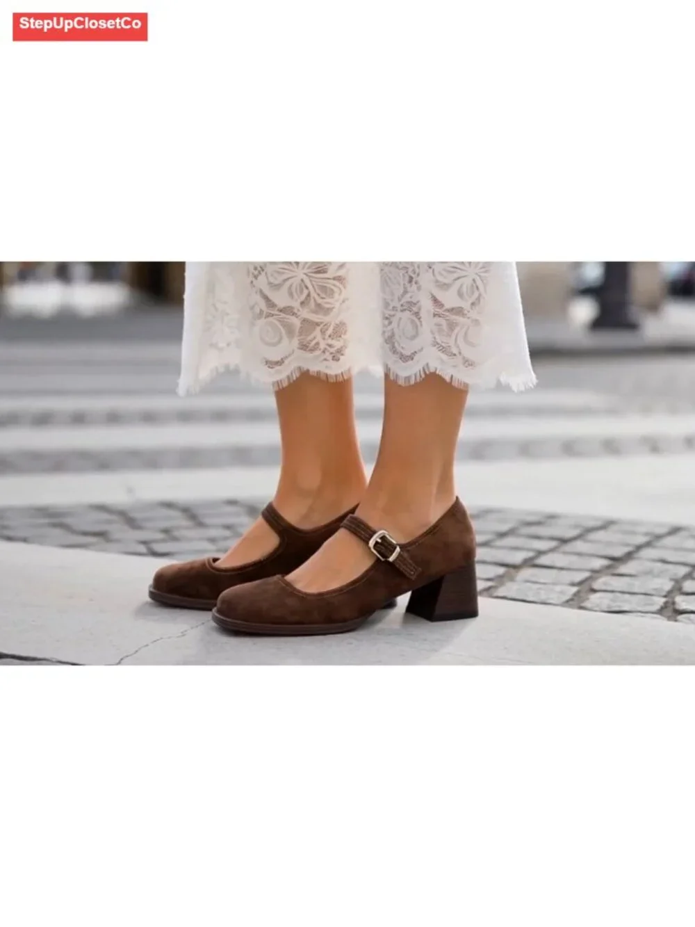 Mary Jane Heels Retro Chunky Square Toe Platform Ankle Strap Pumps Women's